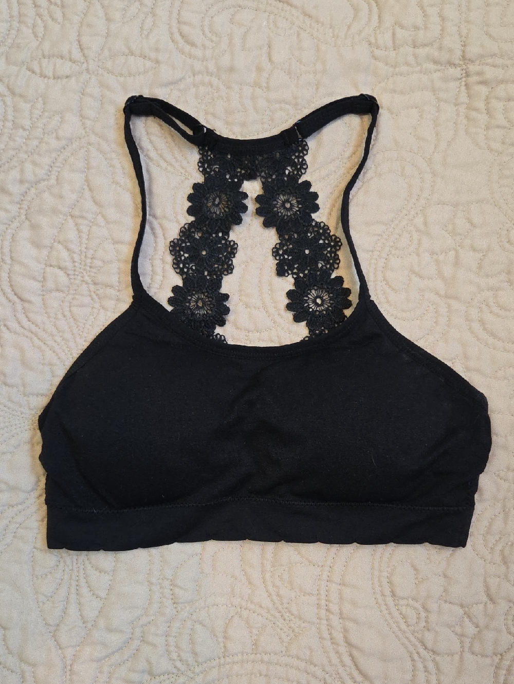 Laura Ashley Black Floral Lace Racerback Bralette